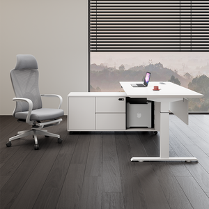 <span class=keywords><strong>Escritorio</strong></span> Ejecutivo Moderno <span class=keywords><strong>Blanco</strong></span> con Altura Ajustable SR-T247, Estación de Trabajo Individual Minimalista con Cajón para Oficina - Product Image 3