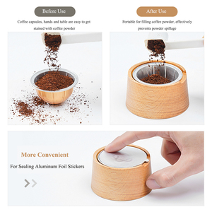 Cápsula de Café Reutilizable con 100 Sellos de Papel de Aluminio y Prensador de Polvo de Madera de Haya para Máquinas de Espresso - Product Image 2