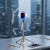 Nouveau bâton de selfie pliable 180 cm à 4 axes avec cardan rotatif, double anneau lumineux LED, trépied et support de téléphone en acier inoxydable