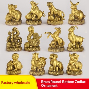 Juego Completo de Adornos de los Doce Signos del Zodiaco con Base de Cobre para el Hogar u Oficina - Artesanías de Buey, Tigre, Dragón, Serpiente, Gallina, Perro, Oveja, Conejo, Rata - Product Image 1