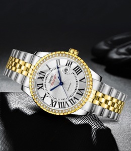 Nouvelle Montre à Quartz pour Femme 2026, Cadran Doré avec Diamants Incrustés, Chiffres Romains, Affichage de la Date, Bracelet en Acier Inoxydable, Lumineuse - Product Image 3