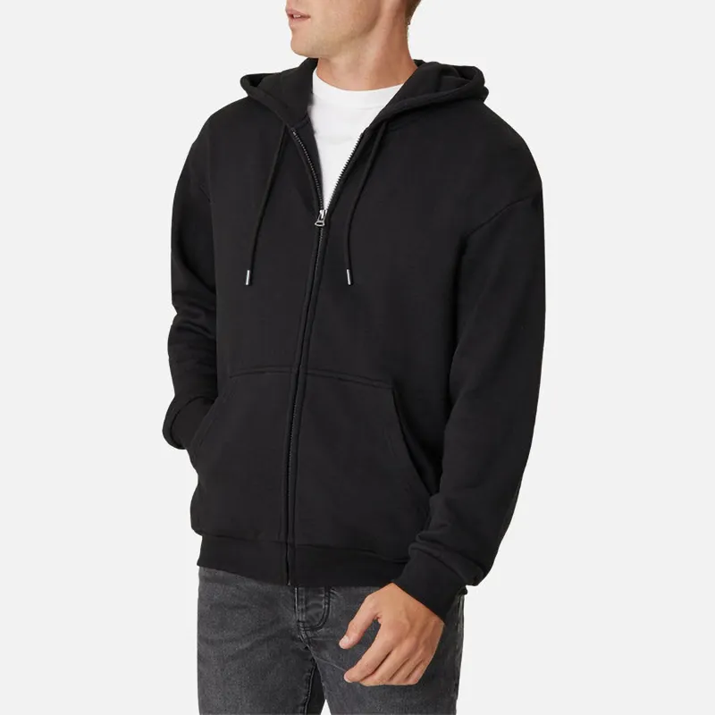 Wholesale Black Men's Sweatshirts Heavy Hoodie Zipper Embroidered Printed Men Cardigan Coat Hoodie