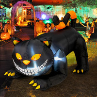 Décorations d'Halloween animées gonflables pour l'extérieur, chat gonflable, décorations effrayantes pour jardin, pelouse, cour, avec lumière LED intégrée