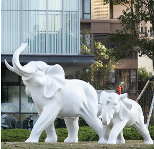 Dessin animé blanc éléphant artistique Sculpture décorative extérieur jardin cour centre commercial bureau résine/FRP à collectionner - Product Image 2