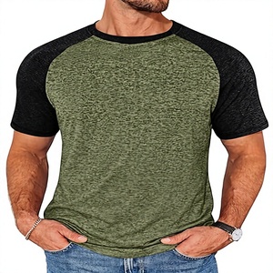 Men's Olive Green <b>Raglan</b> Sleeve T-Shirt Regular Fit Cotton Casual O-Neck Solid Color Jersey Breathable <b>Top</b> - Product Image 1