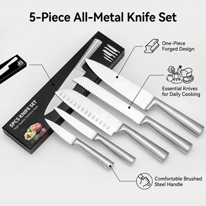 Juego de 5 cuchillos de cocina de acero inoxidable con hoja pulida para cocinar y cortar - Product Image 3