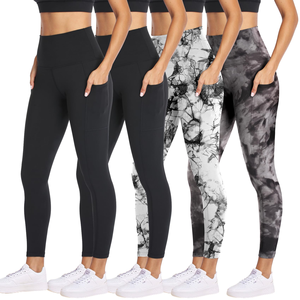 Leggings Casual da Donna a Vita Alta Traspiranti con Tasche, Personalizzabili con Logo, <span class=keywords><strong>in</strong></span> Tessuto Lavorato a <span class=keywords><strong>Maglia</strong></span> di Poliestere Doppio Spazzolato - Vendita all'Ingrosso - Product Image 1