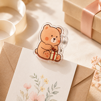 Clip en acrylique PP personnalisé, clip de planificateur, clip de reliure, clip à notes, clip décoratif en acrylique transparent motif ours de dessin animé Kawaii, vente en gros