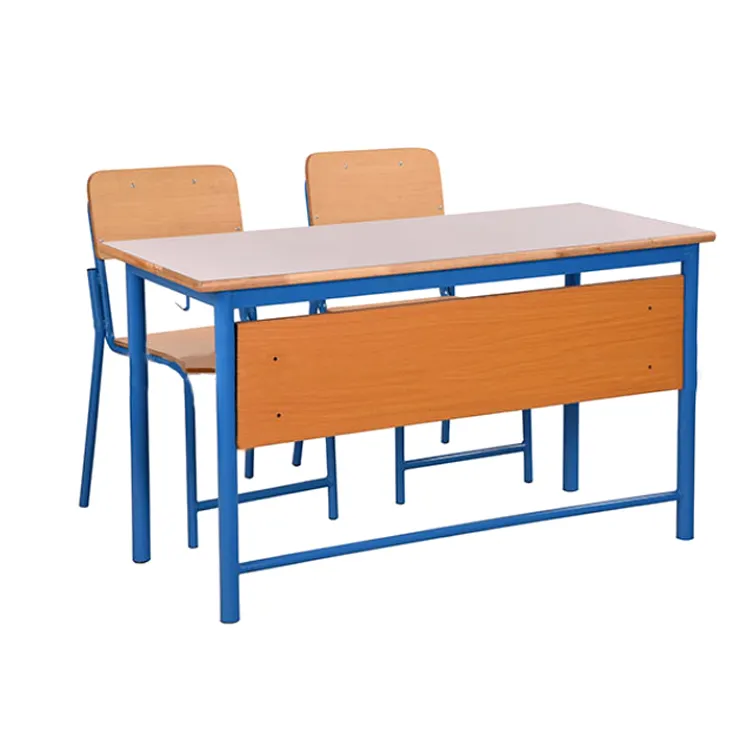 Solid Wood Classroom Table School Student Desk and Chairs Modern Steel Tube School Furniture Wooden 12mm Plywood 20 Sets