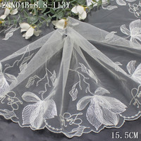 Dernières Dentelles Brodées 2026 Bleu Clair Beige Noir Broderie Florale en Maille Garniture de Dentelle Encaje 16cm pour Robes de la Saint-Valentin