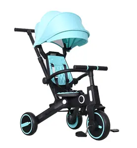 BEBELUX Foldable 3 Wheel Car Kids Tricycle Baby Walker With Raincoat Basket Storage Bag Carry Bag Large Canopy Accessories