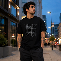 Kaos Katun Hitam Pria Custom dengan Transfer Panas Geometris Reflektif untuk Grosir Streetwear
