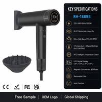 Sèche-cheveux à affichage numérique LED, sèche-cheveux ionique haute vitesse, moteur sans balais 1600W, concentrateur, diffuseur pour la maison et le salon