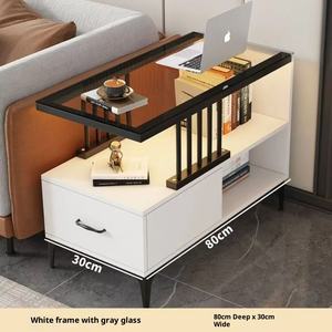Table d'appoint moderne 80cm de <span class=keywords><strong>profondeur</strong></span> 30cm de <span class=keywords><strong>largeur</strong></span> Table d'appoint avec tiroir et étagère Plateau en verre trempé pour salon Canapé Chevet - Product Image 2