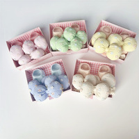 Produits pour bébés, style coréen, nœud 3D à cinq pétales, bandeau doux, chaussettes, ensemble cadeau pour enfants et tout-petits, couleurs pastel macaron