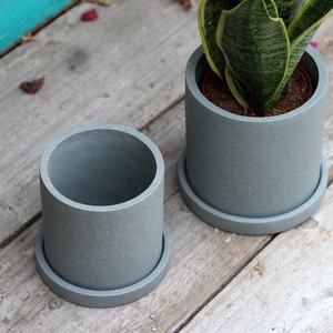 Pot de fleur cylindrique minimaliste moderne nordique pot de fleur en béton de haute qualité gris froid avec plateau - Product Image 6