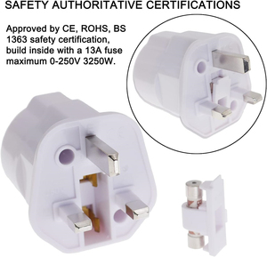 Adaptateur de prise EU vers UK avec fusible, adaptateur de prise 2 broches vers <span class=keywords><strong>3</strong></span> broches 13A avec fusible 250V mis à la terre, adaptateur de voyage - Product Image 3