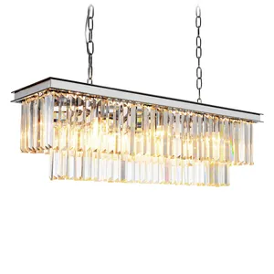 Meerosee Chrome Rectangle Modern Crystal Chandeliers Lighting Rectangular Pendant Ceiling Lights Fixture Lamp for Dining MD81644