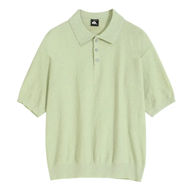 Semplice Polo in maglia retrò a maniche corte da uomo estiva ampia casual mezza manica con risvolto di tendenza