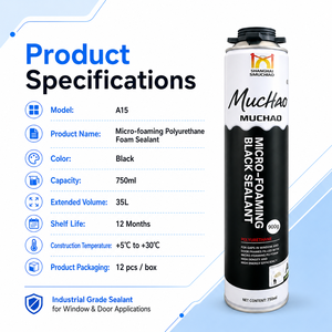 Scellant en mousse PU noire haute densité A14 750 ml résistant à la condensation pour l'étanchéité des fenêtres résidentielles et l'usinage en usine - Product Image 2