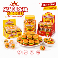 Sucettes Gélifiées Mini-Burger Personnalisées Emballées Individuellement, Bonbons Gélifiés Fruités en Forme de Hamburger, Fournisseur OEM en Gros avec Boîte de Présentation en Pot