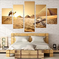 Tableaux d'art mural modernes avec vue sur le désert, les chameaux et les pyramides, peinture sur toile pour la décoration de la maison, Cuadros, décoration de salon