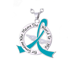 Alliage métallique sensibilisation à la maladie DIY <span class=keywords><strong>message</strong></span> gravé signifiant monde rose bleu vert survivant ruban pendentif colliers - Product Image 4