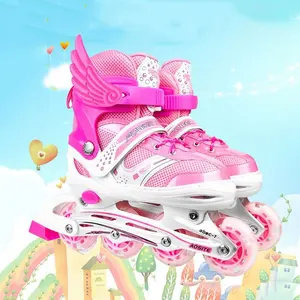 Inline sepatu roda anak laki-laki dan perempuan, sepatu roda seluncur dapat diatur, Pvc Flash tunggal empat roda untuk anak laki-laki dan perempuan