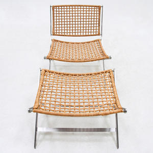 เก้าอี้พักผ่อนทันสมัยฐานสแตนเลส นั่งสบาย เหมาะสำหรับระเบียงกลางแจ้ง พร้อมเบาะหนังวัวถักทอ - Product Image 5