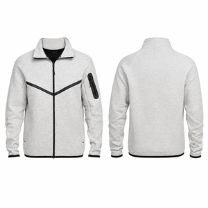 Chaqueta Deportiva de Punto con Capucha y Cierre para Hombre, con Ribete en Forma de V y Bolsillo en la Manga, para Invierno, 100% Algodón, Talla Grande - Product Image 2