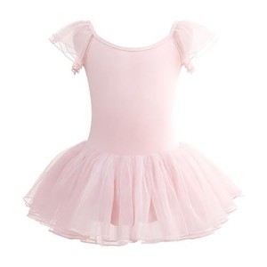 Robe de tutu de ballet pour filles, justaucorps à manches volantées, jupe de danse, robe de tutu courte pour l'entraînement et les spectacles - Product Image 1