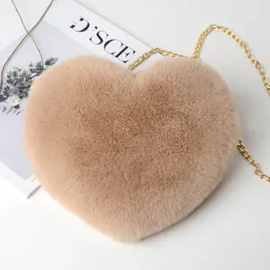 Fashion Plush Heart shaped Bag Women's Chain Crossbody Bag Artificial Wool Love One Shoulder Peach Heart Gift Zero Wallet