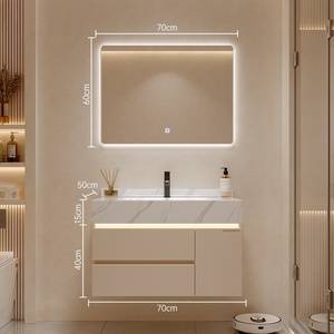 Modern Luxury Solid Wood & MDF <b>Smart</b> <b>Mirror</b> Wall-Mounted Double Sink One-Piece Vanity Bathroom Cabinet - Product Image 5