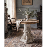 Table de salon rétro en bois de style européen avec base en colonnes romaines, petite table d'appoint pour porche ou décoration de salon