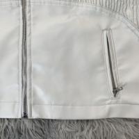 DENIMGUYS personnalisé broderie cuir Patch Streetwear utilitaire Hip Hop blanc plissé Pu cuir veste hommes