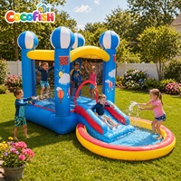 Château gonflable COCOFISH Oxford avec toboggan et piscine, thème montgolfière, pour tout-petits et enfants