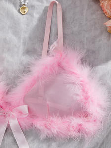 Nouvel ensemble de lingerie intime sexy en peluche pour la Saint-Valentin, deux pièces, soutien-gorge et culotte transparents, pour femme - Product Image 5