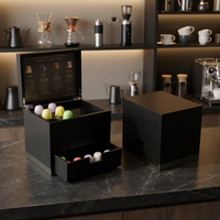 Boîte de rangement pour capsules de café expresso en bambou, personnalisée, faite à la main, laquée noire mate de luxe