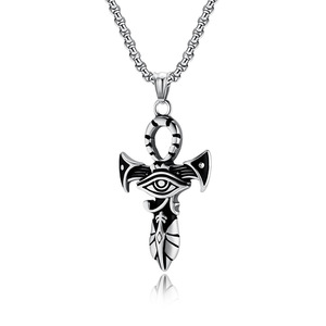 Ancient Egyptian Eye of Horus Anka Cross Necklace - Vintage Niche Cultural Symbol Protective <b>Titanium</b> Steel Pendant - Product Image 5