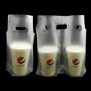 Customized Single and double cup milk tea plastic packaging bag disposable juice coffee takeout plastic bags