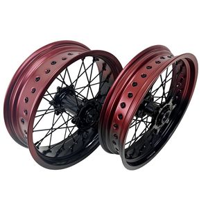 Juego <span class=keywords><strong>de</strong></span> Ruedas Supermoto 17 EXC 125 250 300 450 500, Aleación <span class=keywords><strong>de</strong></span> Aluminio CNC, Duraderas, Color Rojo Burdeos, Llantas para Motocicleta <span class=keywords><strong>de</strong></span> Carreras y Cross, Repuestos - Product Image 2
