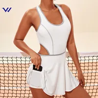 Thời Trang Thể Thao Tương Phản Ràng Buộc Criss-cross Chéo Cutout Tennis Váy Với Túi Điện Thoại Biểu Tượng Tùy Chỉnh Rỗng Ra Váy Quần Vợt