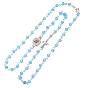 Collana <span class=keywords><strong>da</strong></span> <span class=keywords><strong>donna</strong></span> con catena di perle di vetro <span class=keywords><strong>da</strong></span> 4mm con <span class=keywords><strong>rosario</strong></span> blu cattolico di nuovo Design con croce e medaglia religiosa - Product Image 1