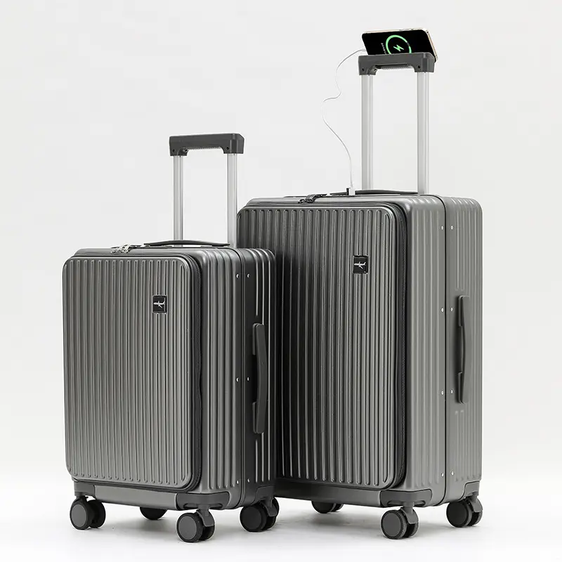 Ön açık bagaj taşımak hafif bavul Spinner evrensel tekerlekler sert kabuk hafif haddeleme PC bavullar bagaj