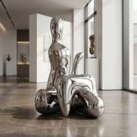 Banco de Acero Inoxidable con Espejo, Escultura Abstracta de Figura Humana, Asiento Artístico, Escultura Metálica Personalizada para Hotel, Centro Comercial, Plaza al Aire Libre