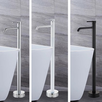Grifo de suelo negro de cobre puro con válvula cerámica para lavabo, bañera, ducha vertical y bañera de madera, con agua fría y caliente, de montaje en borde.