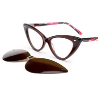 Nouvelles montures de lunettes œil-de-chat élégantes pour femmes avec clip magnétique polarisé, monture de lunettes de vue tendance prête à l'emploi