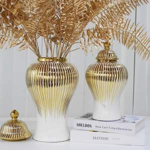 Lusso moderno placcato oro vaso in ceramica fatto a mano barattolo da tavolo decorativo in porcellana <span class=keywords><strong>vasi</strong></span> di fiori casa soggiorno mobili - Product Image 2