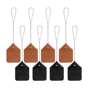 Couro Fly Swatter Manual Heavy Duty Flyswatter com punho longo Rústico Wasp Swatter para Cozinha Casa Indoor Outdoor Moscas