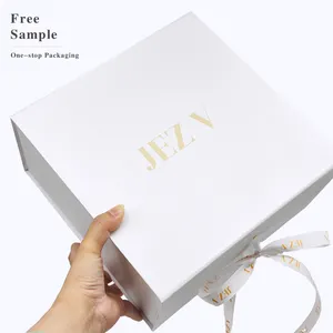 High Quality Custom Luxury Foldable Cardboard Hardcover Rigid Gift White Magnetic Closure Packaging Box With Ribbon